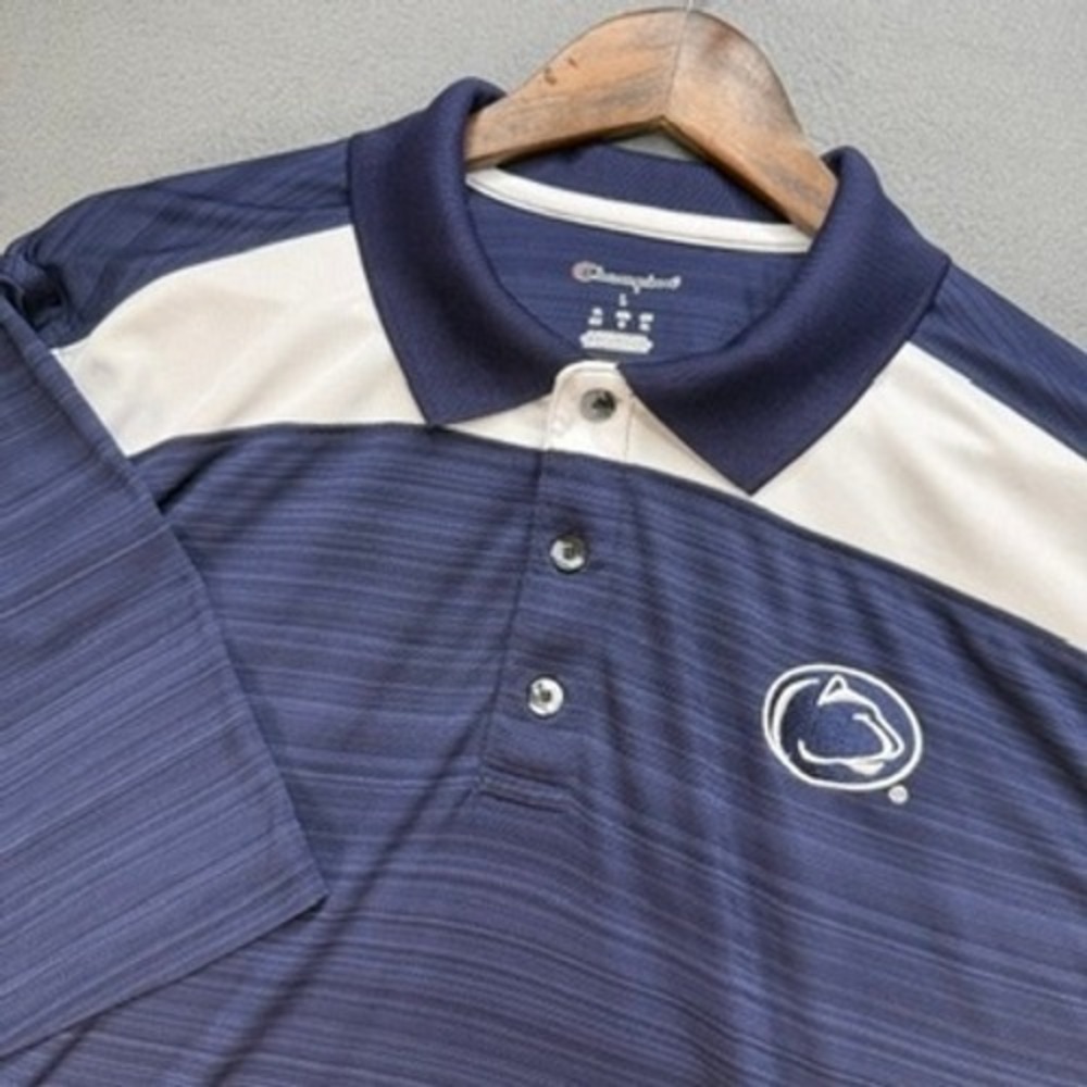 Champion‎ Penn State Nittany Lions Polo Shirt Large Navy White Performance Golf
